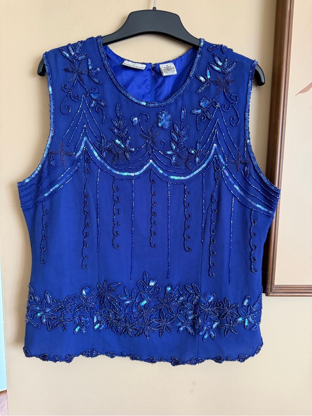 Vintage Fashion Bug Royal Blue Beaded Sequin Sleeveless Top in XL